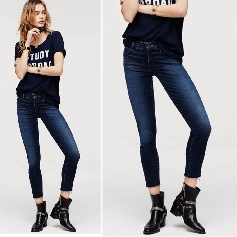 MOTHER Denim The Double Fray Charmer Crop Jean Photo Finish Dark Wash Sz 28